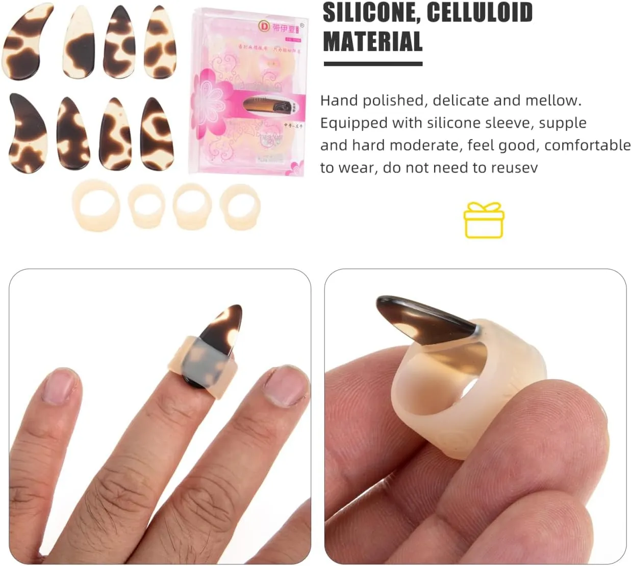 FAVOMOTO 1 Sets Thumb Finger Picks, Guzheng Nail Protectors Silicone Finger Practice Portable Guitar Thumb Picks Nail Tape Roll Covers Protectors Parts for Practice String Instrument Ages 13 and Up
