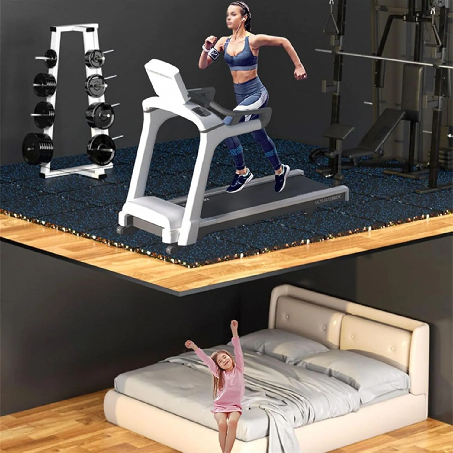 Fitness Workout Mat, High Resilience Bike Gym Waterproof Non-slip Equipment Mat, Cross Trainers Gym Equipment Duty Protective Floor Mat, for Treadmill and Row, Bike Trainer(Thickness 3cm/1.18in)