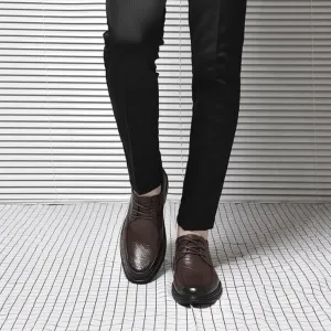 Formal Shoes Dress Oxford for Men Lace Up Pointed Toe Vegan Leather Cap Toe Oxford Shoes Rubber Sole Slip Resistant Low Top Block Heel Wedding