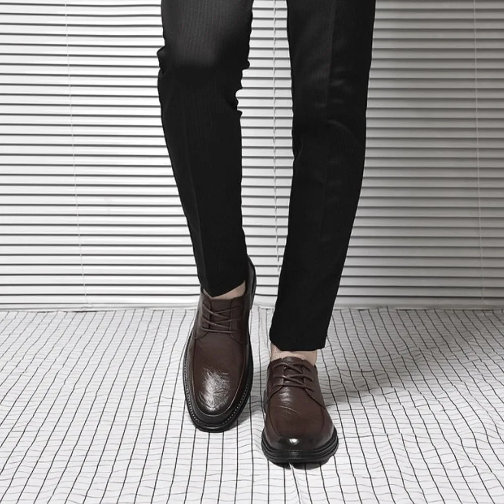 Formal Shoes Dress Oxford for Men Lace Up Pointed Toe Vegan Leather Cap Toe Oxford Shoes Rubber Sole Slip Resistant Low Top Block Heel Wedding