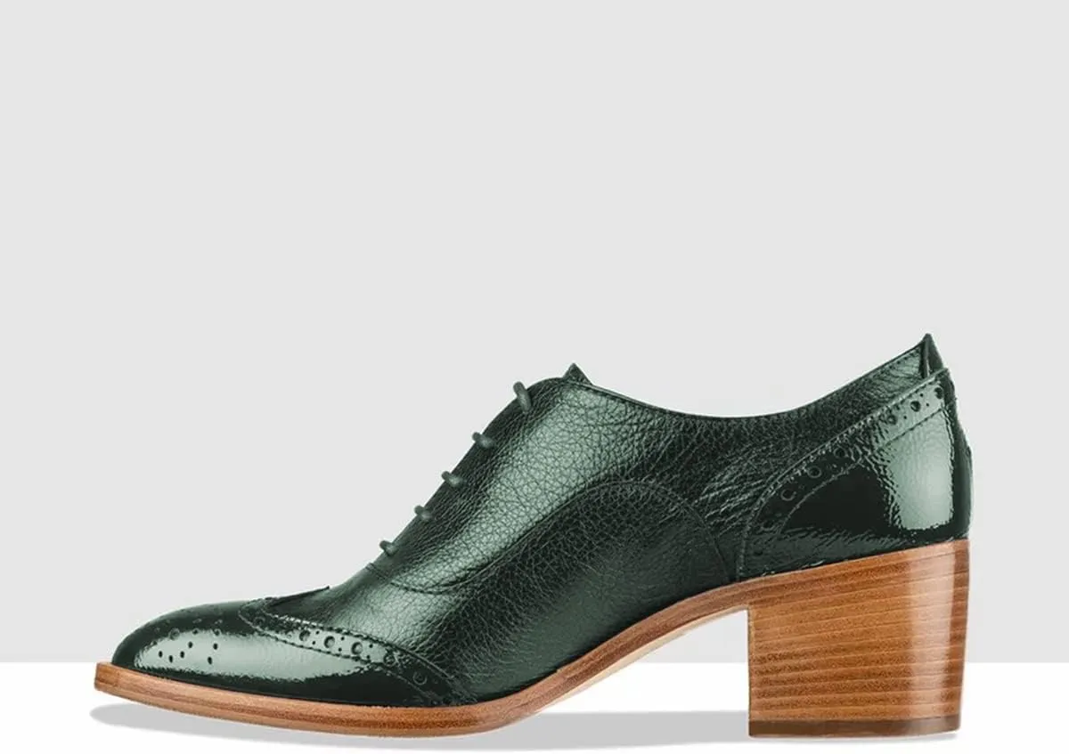 FOWT Women's Perforated Lace-Up Oxfords Almond Toe Mid Chunky Heel Brogues Casual Unisex Derby Saddle Shoes for Office Vacation Business US Size 4-16
