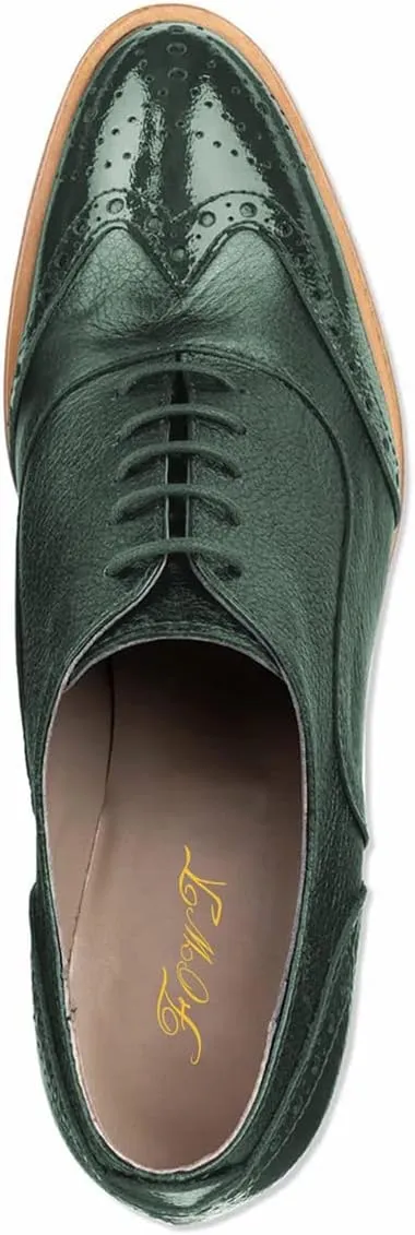 FOWT Women's Perforated Lace-Up Oxfords Almond Toe Mid Chunky Heel Brogues Casual Unisex Derby Saddle Shoes for Office Vacation Business US Size 4-16