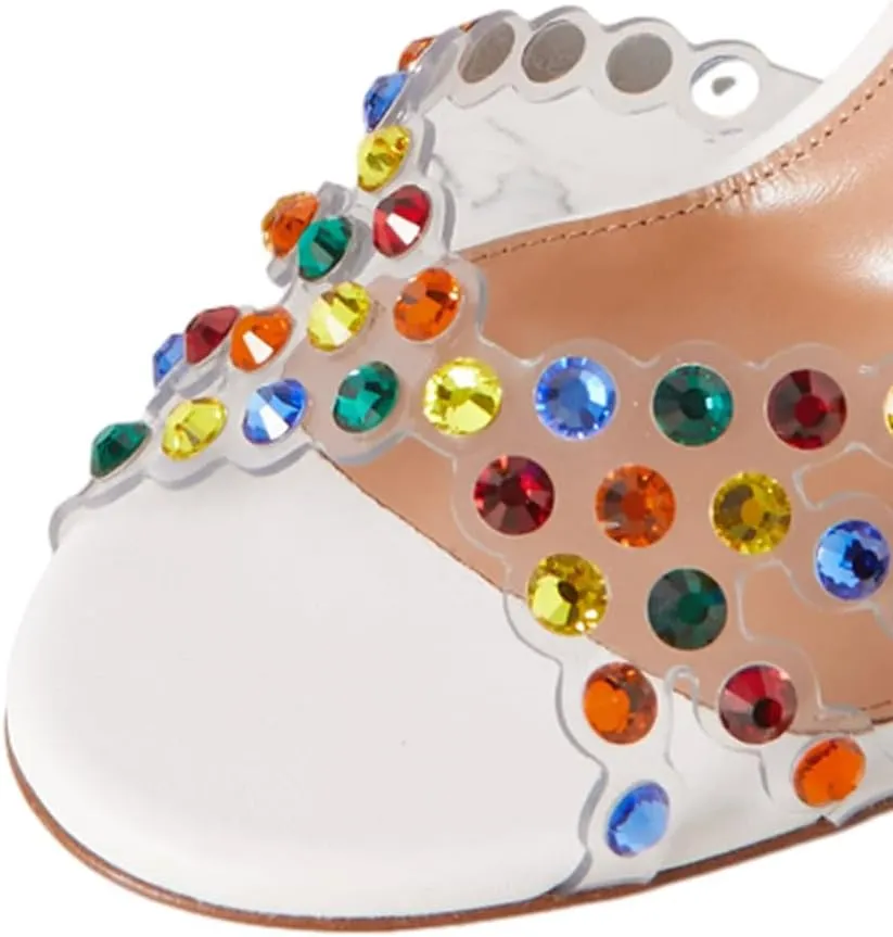 FSJ Women Jeweled High Heel Sandals Rhinestones Diamonds Chunky Block Heel Ankle Strap Buckle Open Toe Fashion Party Evening Wedding Dress Shoes Size 4-15 US