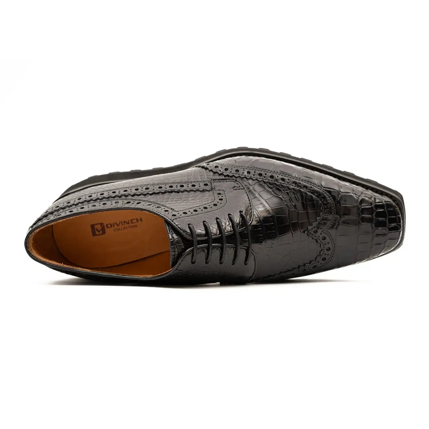 Genuine Crocodile Leather Handmade Black Brogue Shoes