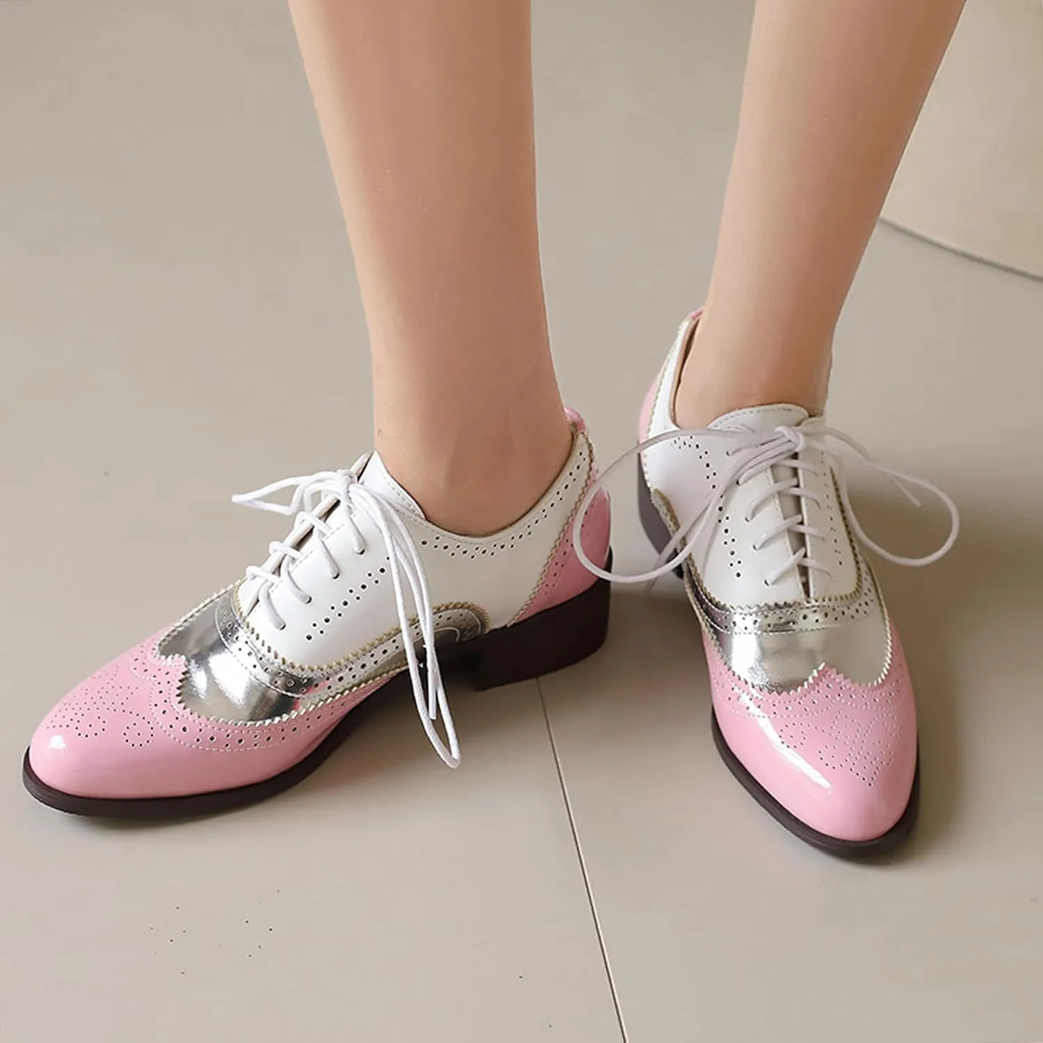 Gicoiz Brogue Oxfords Women Closed Toe Patent Derby
