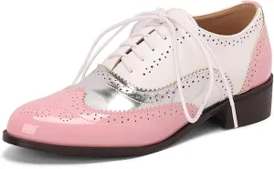 Gicoiz Brogue Oxfords Women Closed Toe Patent Derby