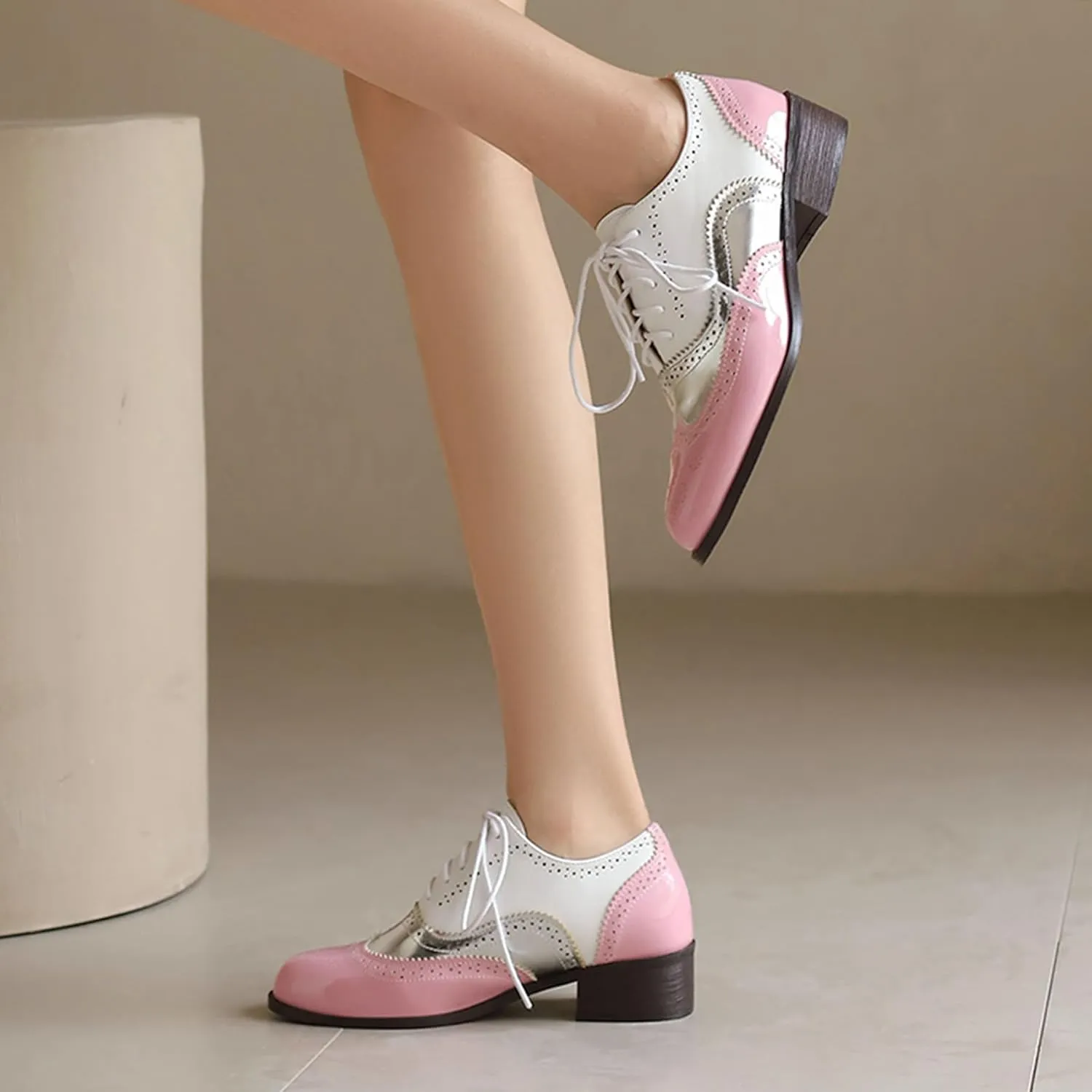Gicoiz Brogue Oxfords Women Closed Toe Patent Derby