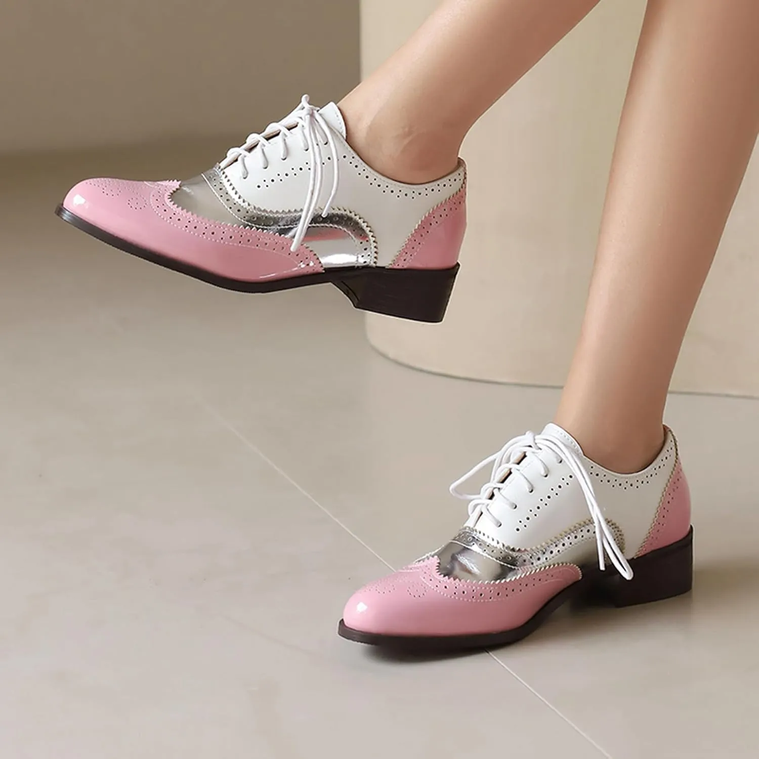 Gicoiz Brogue Oxfords Women Closed Toe Patent Derby