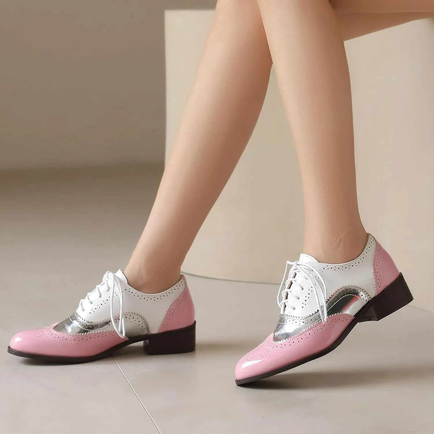 Gicoiz Brogue Oxfords Women Closed Toe Patent Derby