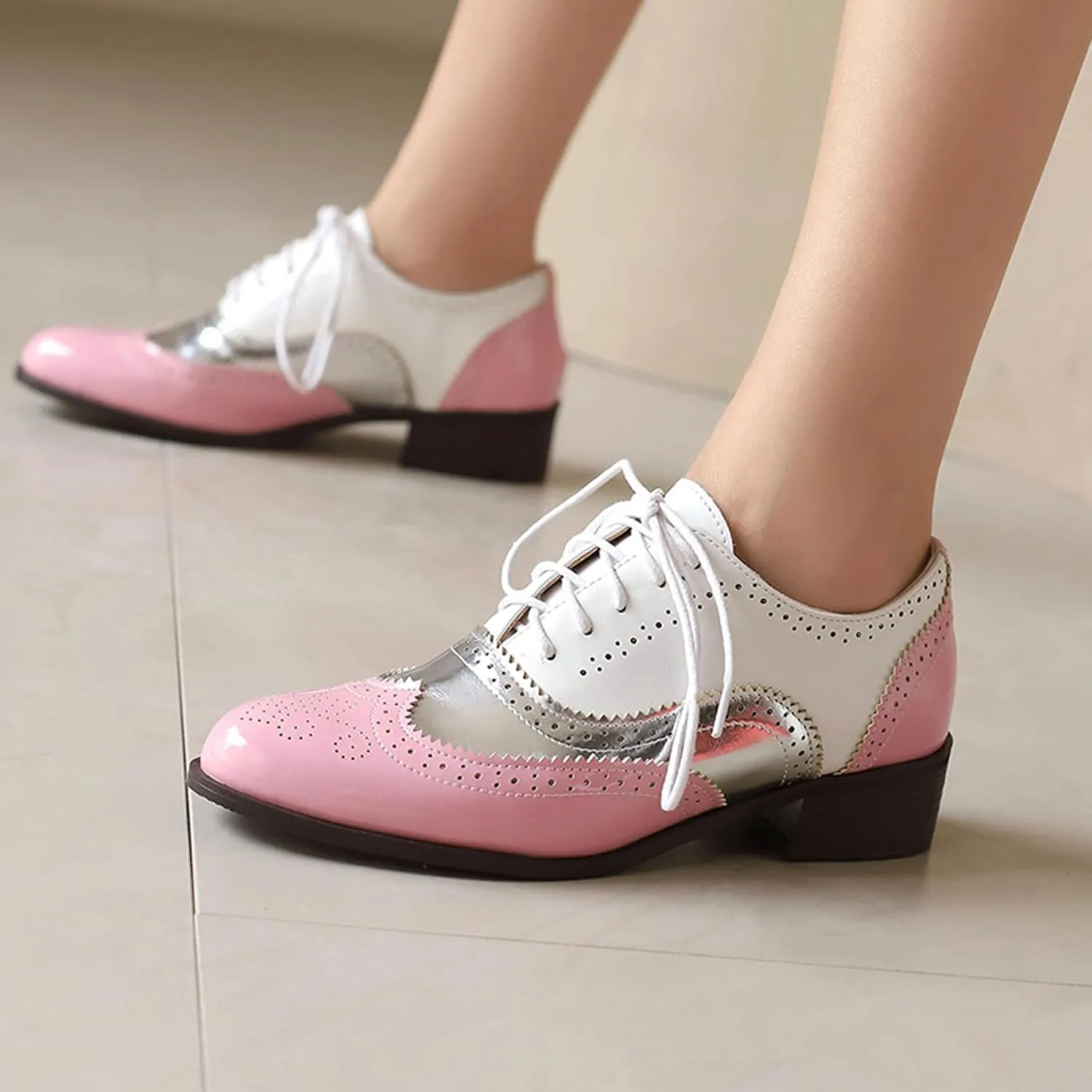 Gicoiz Brogue Oxfords Women Closed Toe Patent Derby