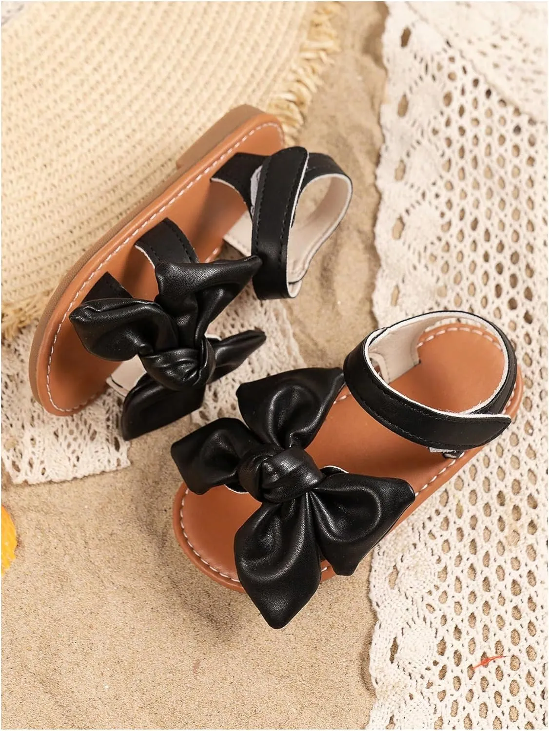GORGLITTER Girl's Bow Flat Sandals Ankle Strap Cute Open Toe Vacation Flats Sandal