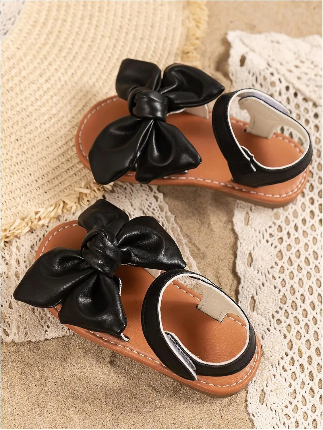 GORGLITTER Girl's Bow Flat Sandals Ankle Strap Cute Open Toe Vacation Flats Sandal