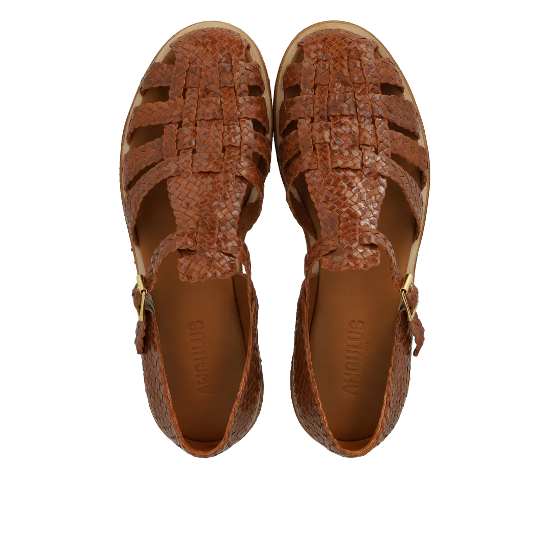 Hand-braided strap sandal with buckle
