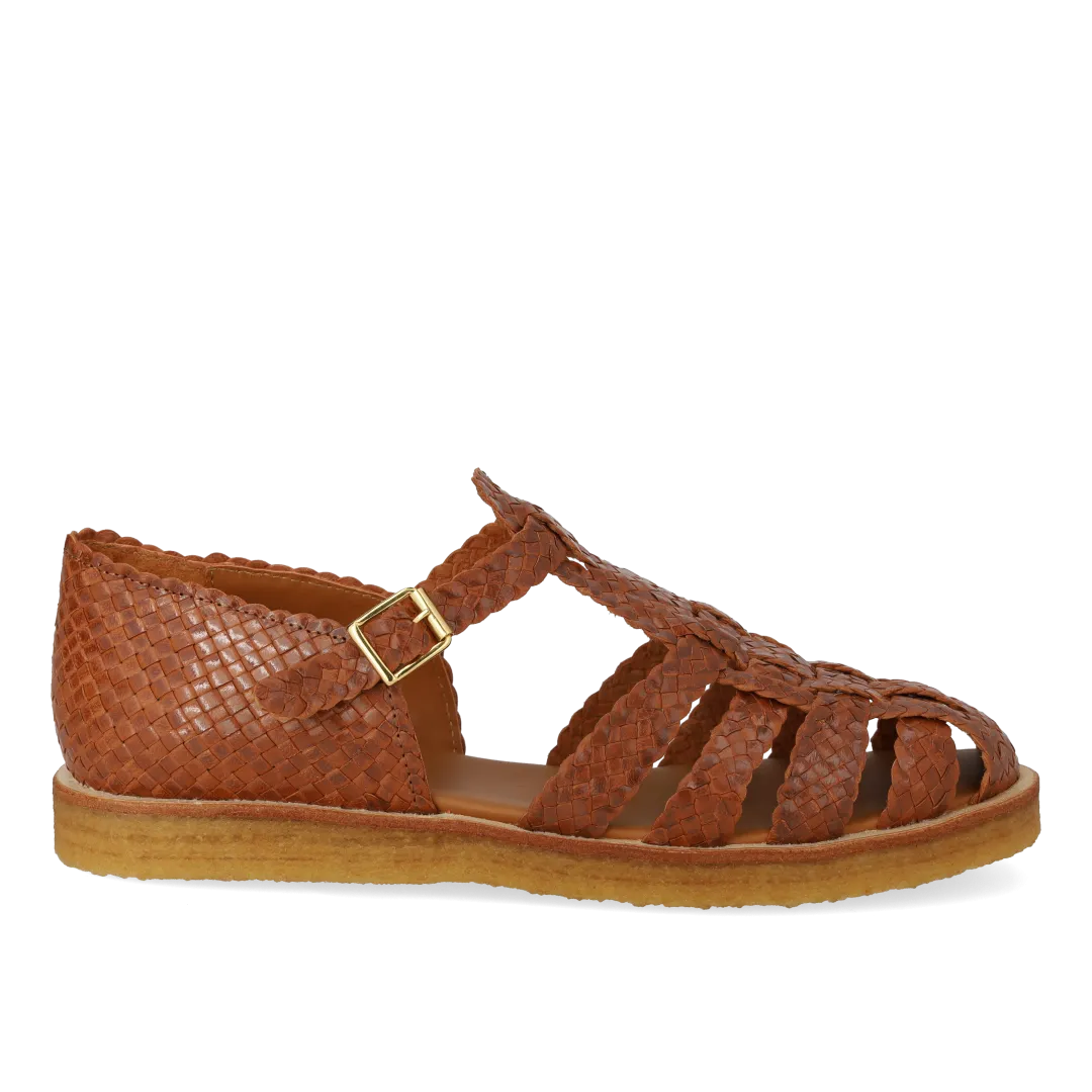 Hand-braided strap sandal with buckle