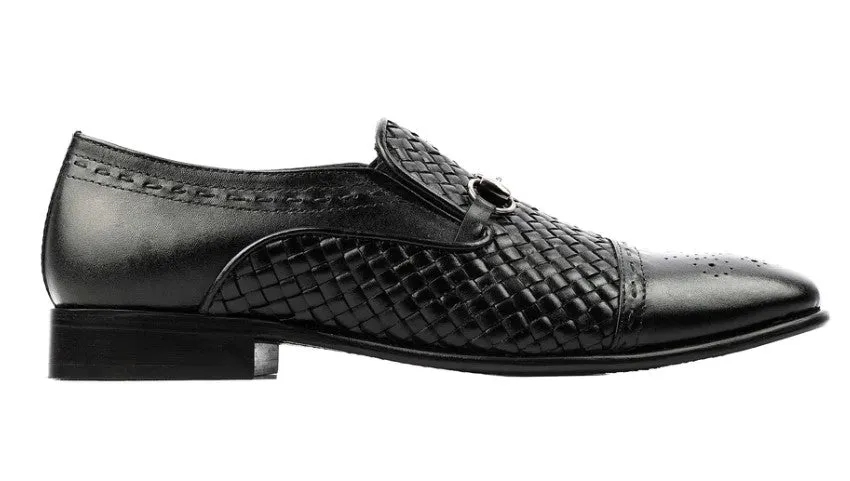 Handmade Men Black Handm knitted leather moccasins, Black Loafer