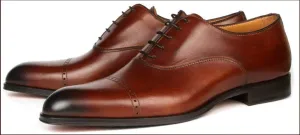Handmade Tan Brown Leather Cap Toe Oxford Shoes for Men
