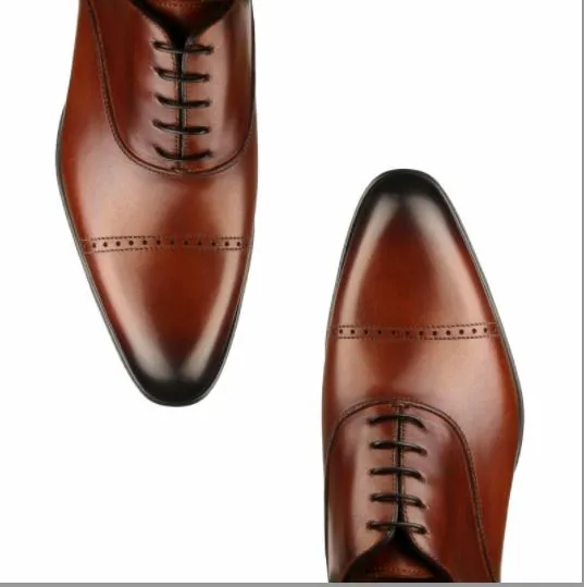 Handmade Tan Brown Leather Cap Toe Oxford Shoes for Men