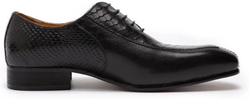 HOOENG Dress Shoes for Men Lace Up Split Toe Pointed Toe Crocodile Raised Cowhide Non Slip Rubber Sole Block Heel Classical (Color : Black, Size : 8)