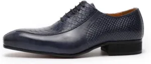 HOOENG Dress Shoes for Men Lace Up Split Toe Pointed Toe Crocodile Raised Cowhide Non Slip Rubber Sole Block Heel Classical (Color : Blue, Size : 9)