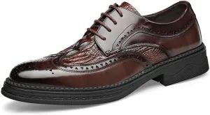 HOOENG Formal Oxford Shoes for Men Lace Up Derby Shoes Brogue Embossed Wing Tip Crocodile Embossed Leather Anti-Slip Non Slip Low Top Rubber Sole Business (Color : Brown, Size : 7)