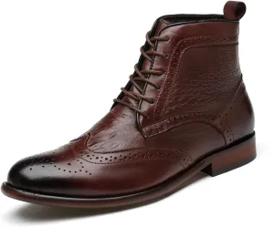 HOOENG Round Toe Lace Up Boots for Men Derby Burnished Toe Carved Brogue Win Tip Crocodile Print Cowhide Leather Anti-Slip Waterproof Stylish Dress