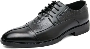 HOOENG Shoes Dress Oxford for Men Lace Up Cap Toe Split Toe Crocodile Print Burnished Toe Rubber Sole Non Slip Low Top Wedding (Color : Black, Size : 6)
