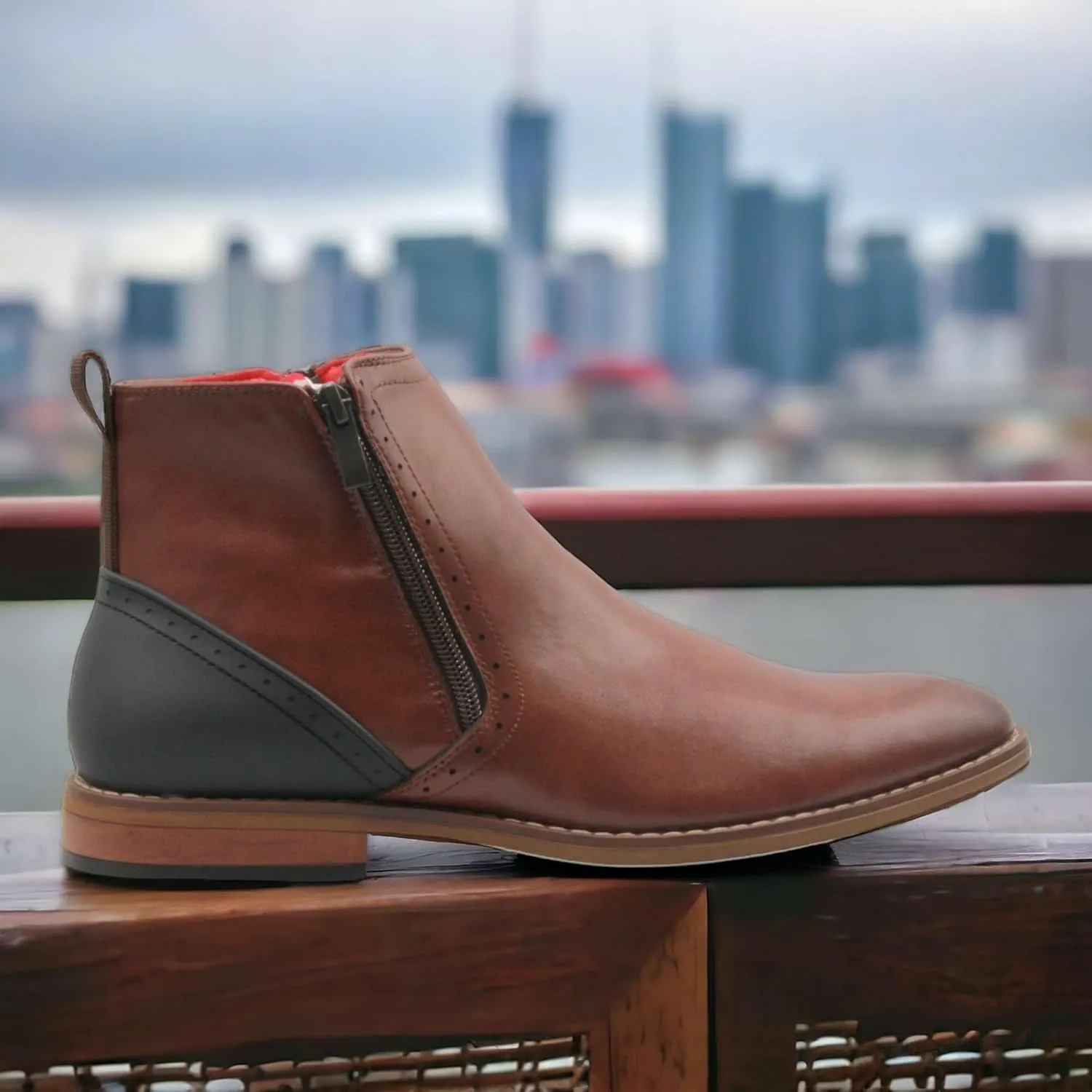 Jazamé Men's 49904 Leather Lined Double Zip Cap Toe Dress Bootie Ankle Boots