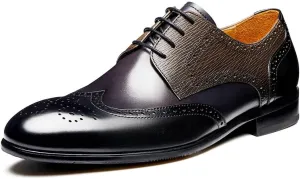 Jepsengord Men's Dress Shoes Wingtip Genuine Cowhide Leather Oxfords with Brogue Formal Business Wedding Derby Shoes