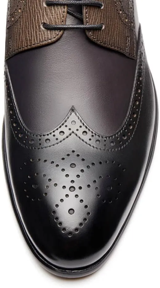 Jepsengord Men's Dress Shoes Wingtip Genuine Cowhide Leather Oxfords with Brogue Formal Business Wedding Derby Shoes