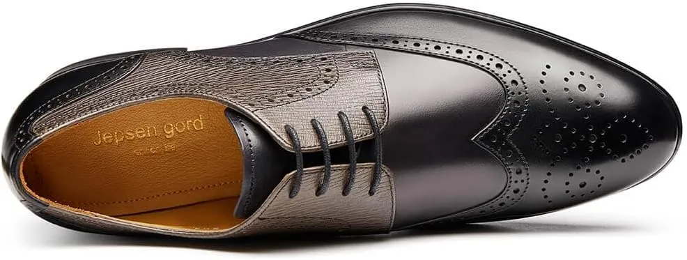 Jepsengord Men's Dress Shoes Wingtip Genuine Cowhide Leather Oxfords with Brogue Formal Business Wedding Derby Shoes