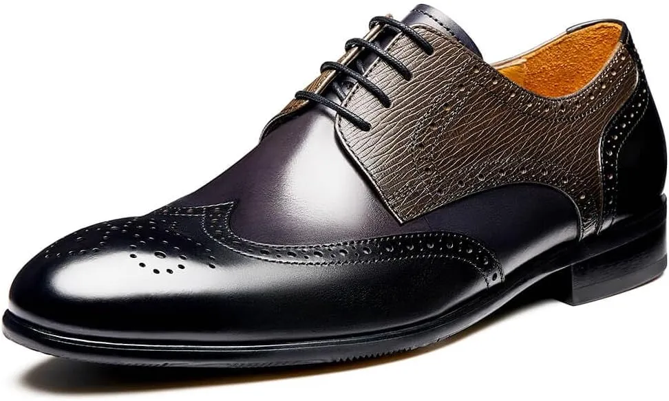 Jepsengord Men's Dress Shoes Wingtip Genuine Cowhide Leather Oxfords with Brogue Formal Business Wedding Derby Shoes