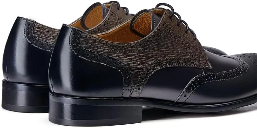 Jepsengord Men's Dress Shoes Wingtip Genuine Cowhide Leather Oxfords with Brogue Formal Business Wedding Derby Shoes