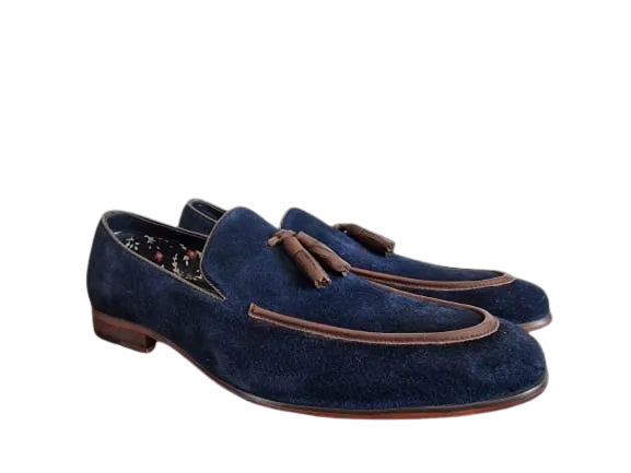 Jones Bootmaker Navy Blue Suede Tassel Mens Loafer