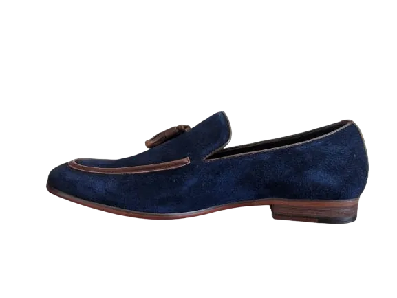 Jones Bootmaker Navy Blue Suede Tassel Mens Loafer