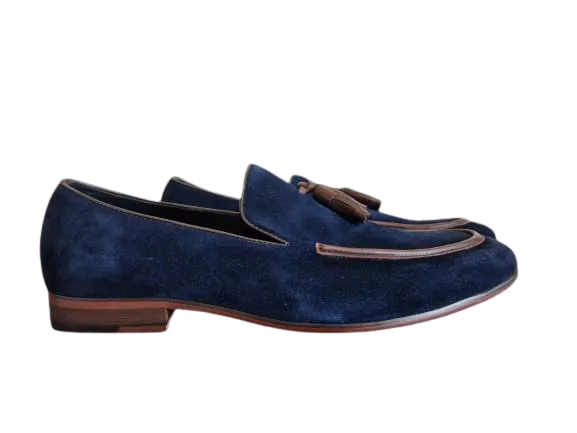 Jones Bootmaker Navy Blue Suede Tassel Mens Loafer