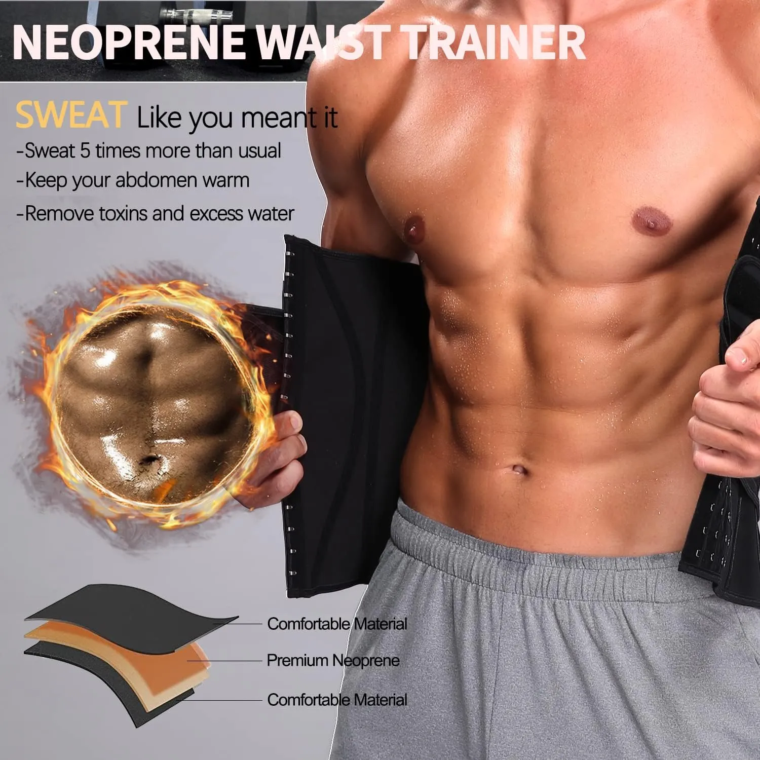 KIWI RATA Mens Workout Waist Trainer Corset Neoprene Sauna Sweat Trimmer Cincher Belt Extra Belly Compression Belts