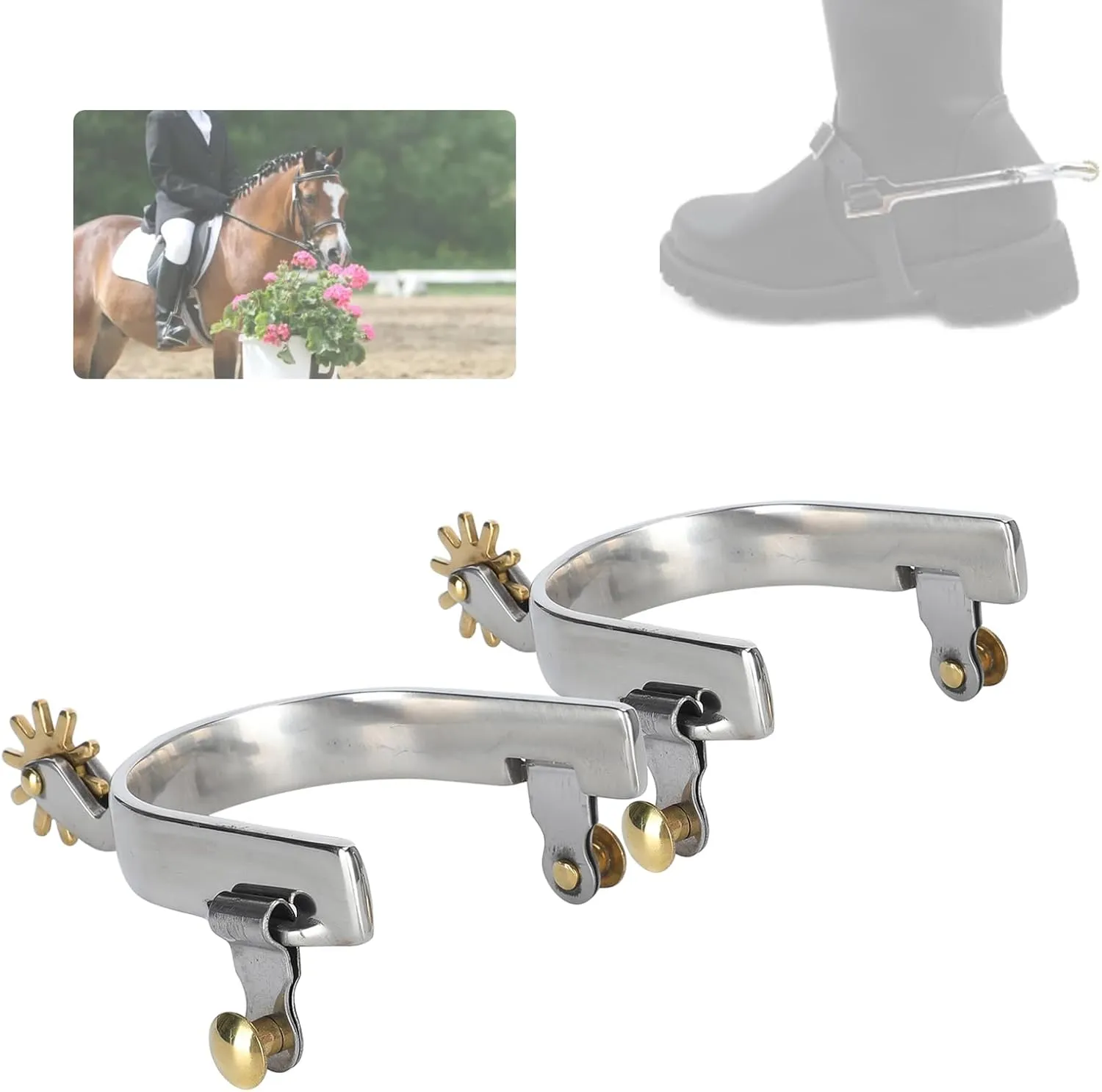 KUIDAMOS Stainless Steel Horse Spurs 1Pair 2.70x4.2x0.6in Boot Spurs for Men Western Style Spur with wrap Around Gears Retro Horse Spurs for Equestrian Training, Equestrian Competition