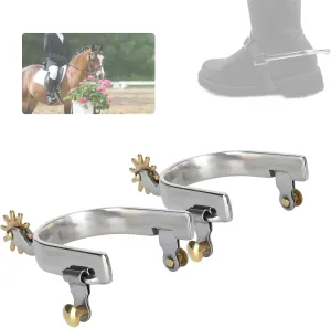 KUIDAMOS Stainless Steel Horse Spurs 1Pair 2.70x4.2x0.6in Boot Spurs for Men Western Style Spur with wrap Around Gears Retro Horse Spurs for Equestrian Training, Equestrian Competition