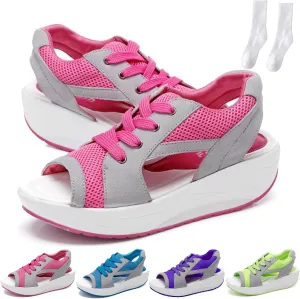LELEBEAR Contrast Paneled Cutout Lace-Up Muffin Sandals, Women Causal Toe Platform Sneaker Sandals for Indoor and Outdoor