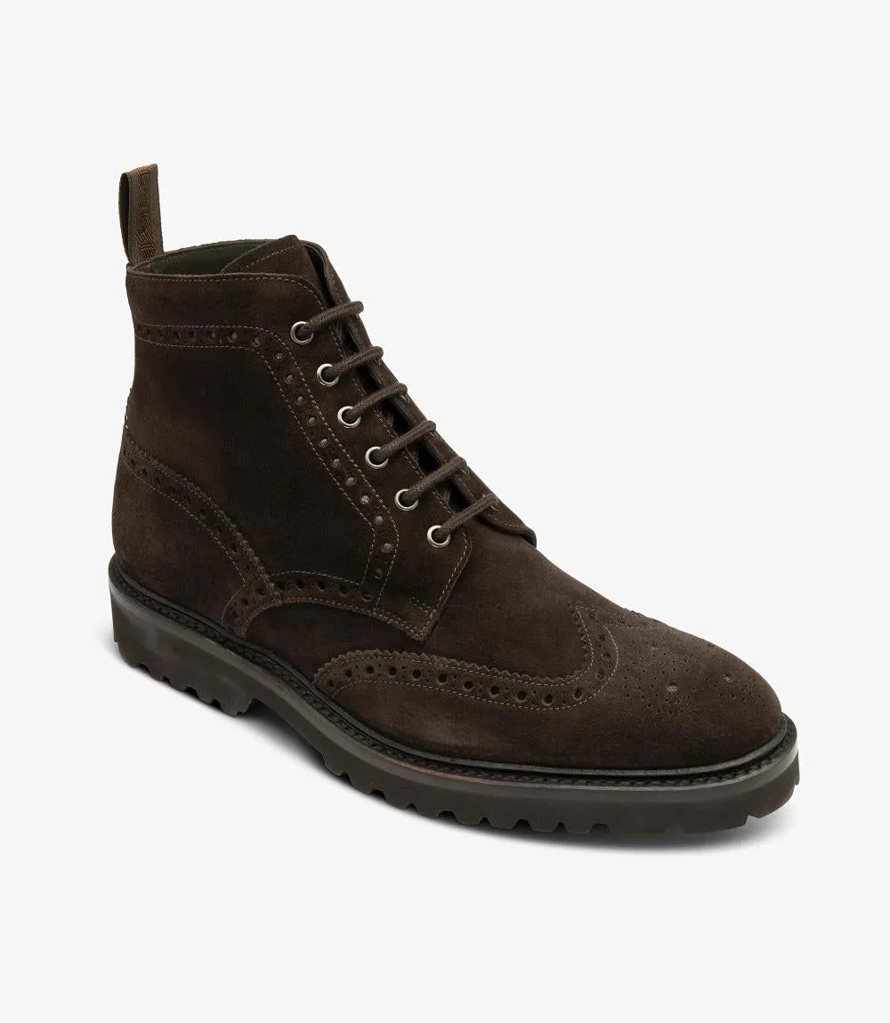 LOAKE PEGASUS BROWN SUEDE DERBY BROGUE BOOT RUBBER SOLE G-WIDE