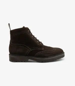 LOAKE PEGASUS BROWN SUEDE DERBY BROGUE BOOT RUBBER SOLE G-WIDE