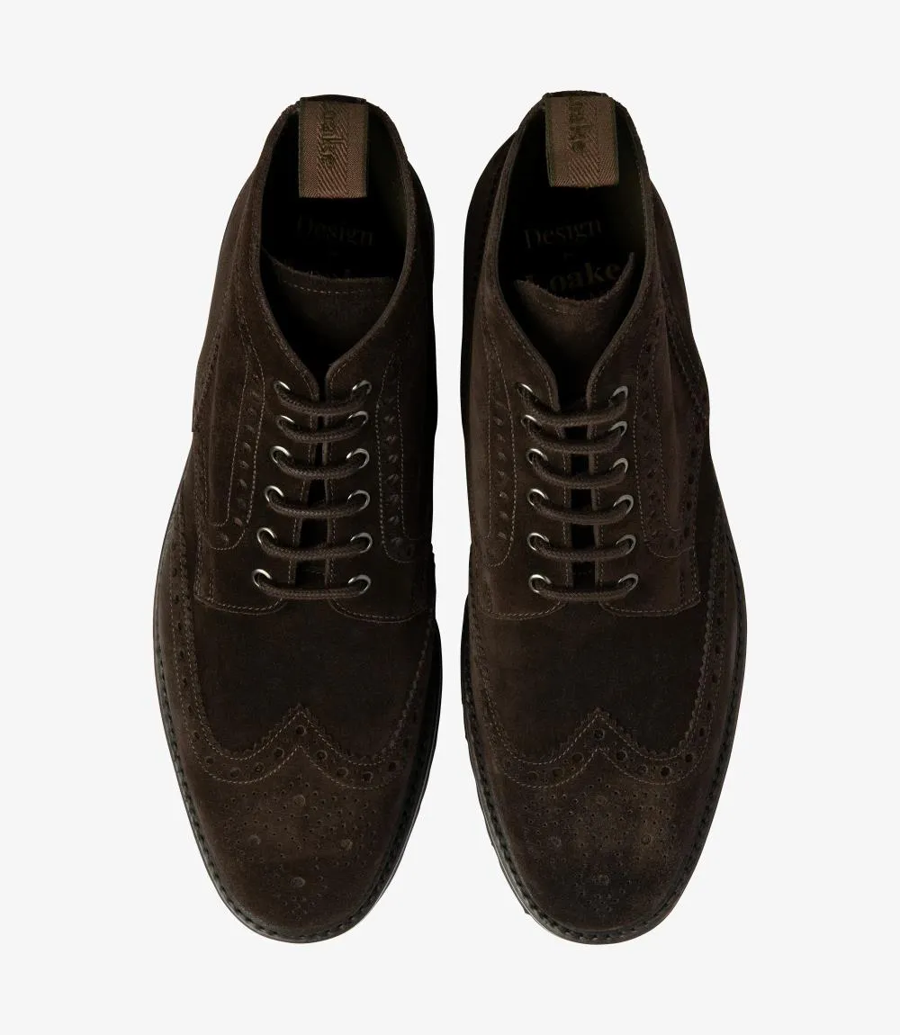 LOAKE PEGASUS BROWN SUEDE DERBY BROGUE BOOT RUBBER SOLE G-WIDE
