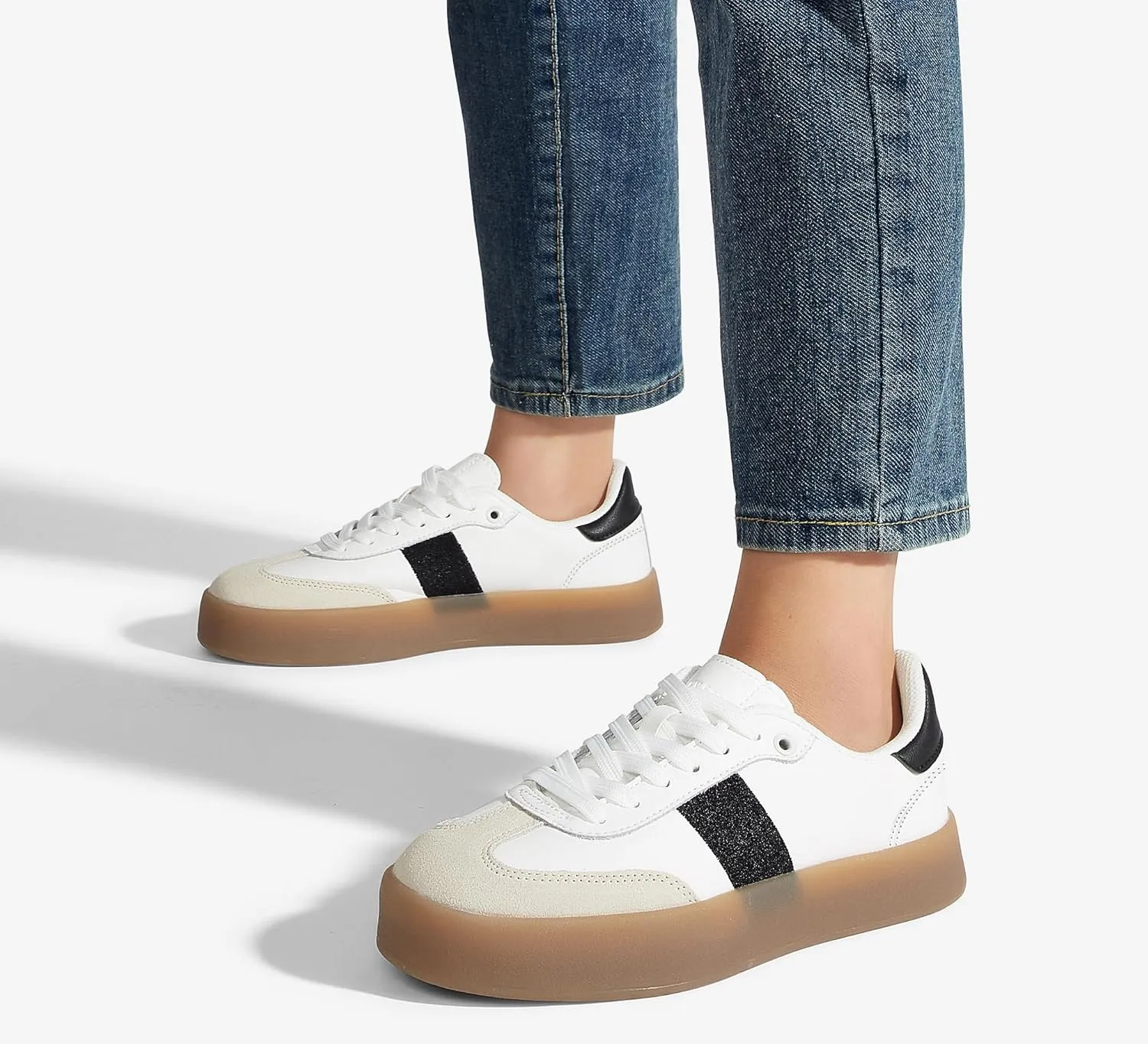 LUCKY STEP Women's Retro Sneakers Fashion Classic Casual Tennis Platform Gum Sole Anti Slip Footwear Faux Leather Trainers Walking Skate Shoes