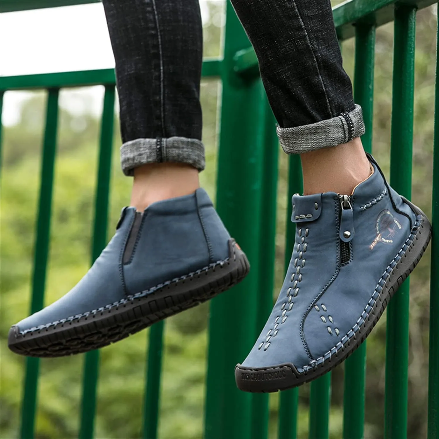 Medieval Boots Leather Renaissance Outdoor Casual Fashion Zipper Slip On Boots for Women Blue Green
