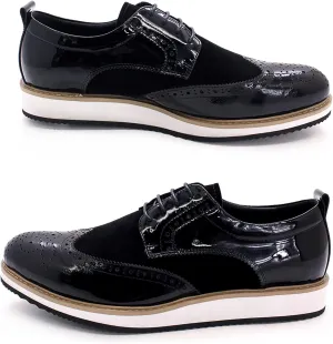 Mens Brogue Formal Dress Oxfords Casual Business Wingtip Real Leather Lace-ups Comfortable Breathable Derby Shoes,Black-45