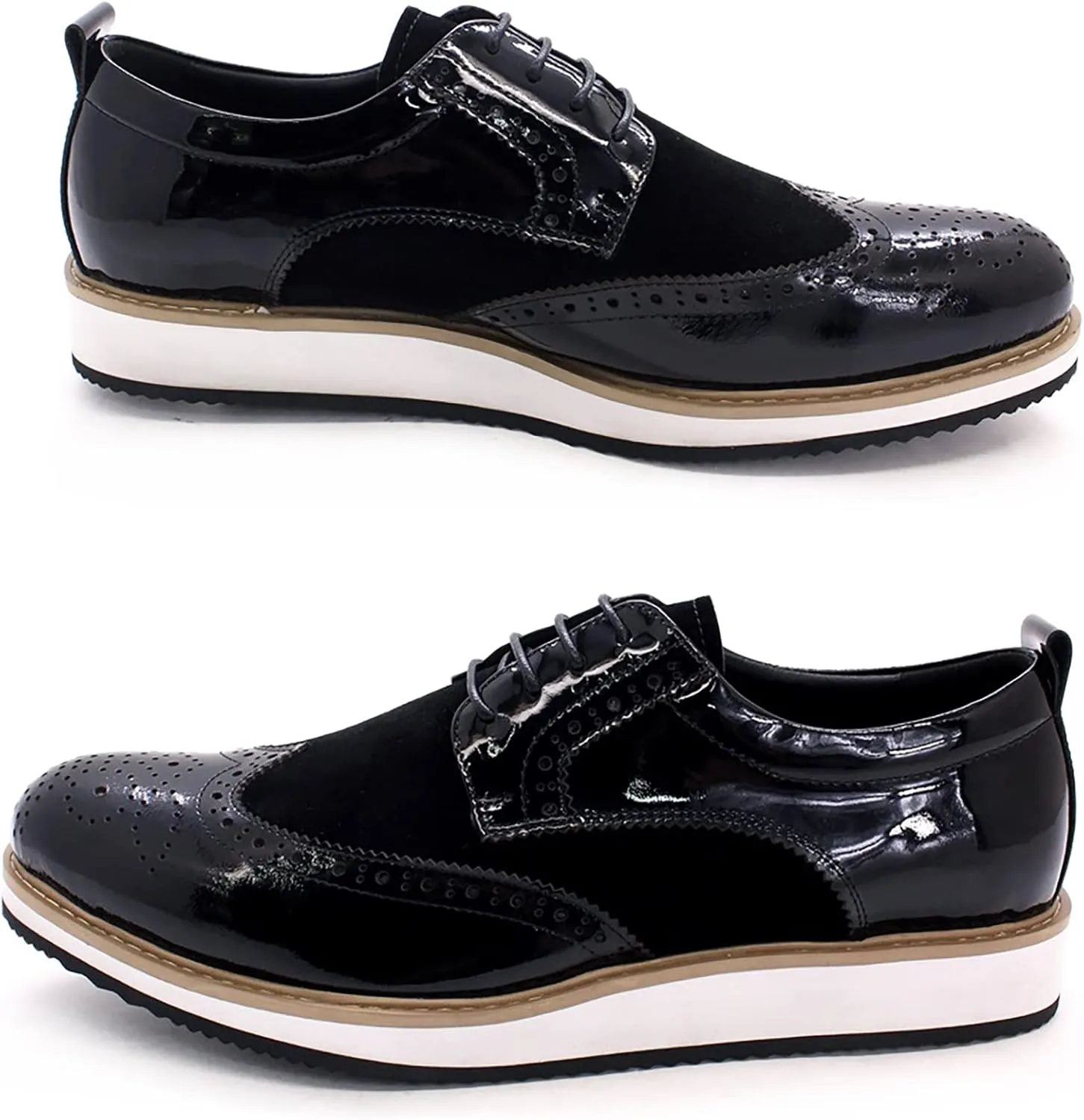 Mens Brogue Formal Dress Oxfords Casual Business Wingtip Real Leather Lace-ups Comfortable Breathable Derby Shoes,Black-45