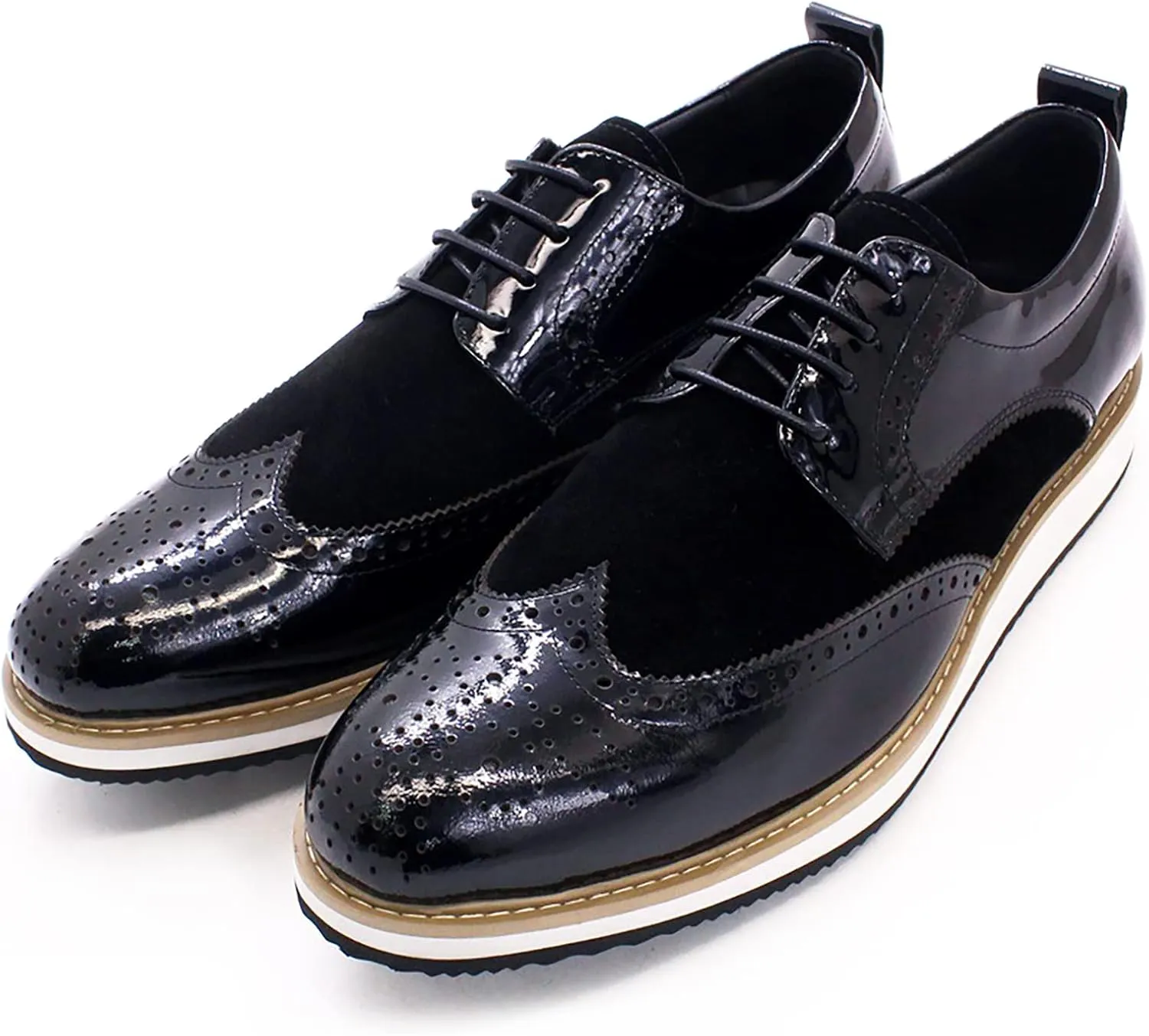 Mens Brogue Formal Dress Oxfords Casual Business Wingtip Real Leather Lace-ups Comfortable Breathable Derby Shoes,Black-45