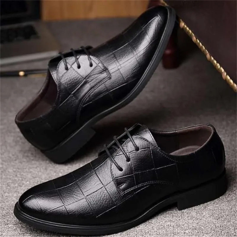 Men's Business Shoes Non-Slip Oxford Shoes for Men Casual Pointed Lace-up Comfortable Breathable Non-Slip wear-Resistant Soft-Soled Wedding Shoes