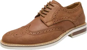 Mens Cow Suede Carved Derby Leather Shoes Retro Classic Comfortable Round Toe Low Heel Lace Up Casual Oxford Shoes Concise Brogue Business Dress Shoes