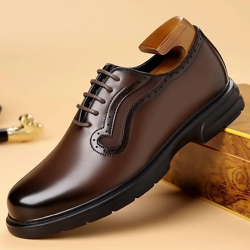 Men's Dress Shoes Classic Lace-up Formal Tuxedo Derby Shoes Breathable Leather Wingtip Brogue Oxfords for Men